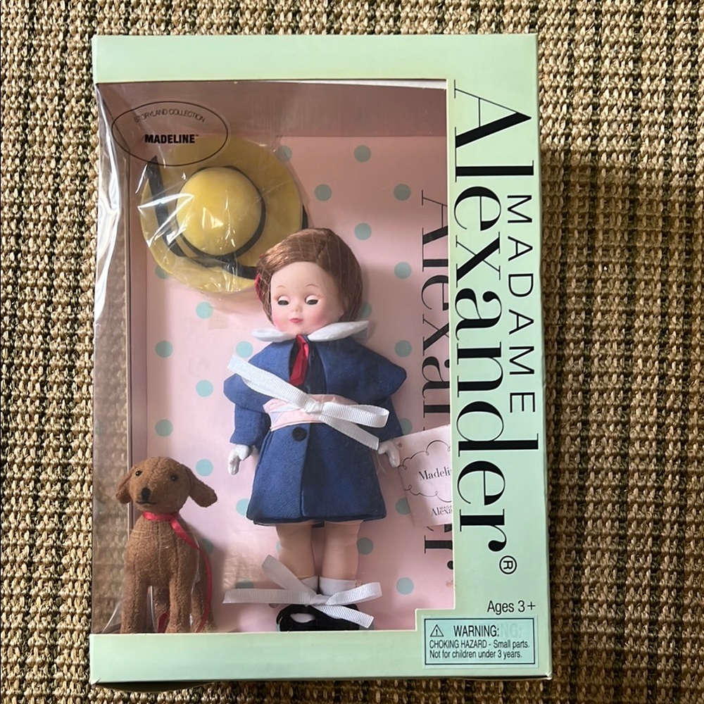 Madame Alexander Madeline Doll in Blue Coat with Brown Dog and Yellow Hat